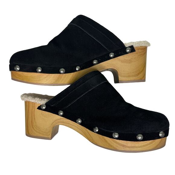 Chinese Laundry Carlie Clog Black Suede Wooden Shoe Women Size 10 Shearling - Picture 5 of 14
